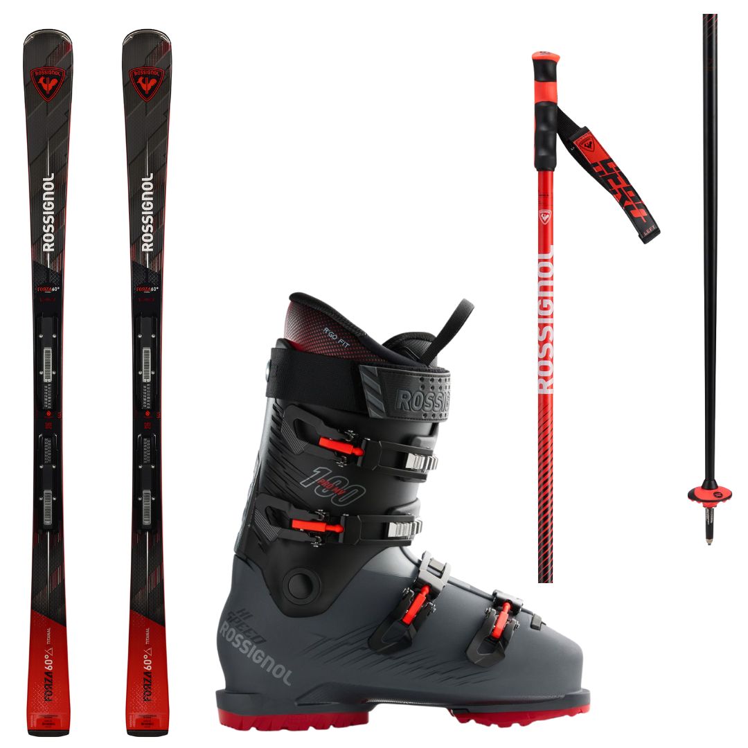 Muški skijaški set - Rossignol FORZA 60'' TI KONECT skije + vezovi Look NX 12 + skijaške cipele Rossignol HI-SPEED 100 PRO MV GW + štapovi Rossignol HERO SL